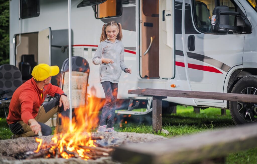 campfire and family time while camping