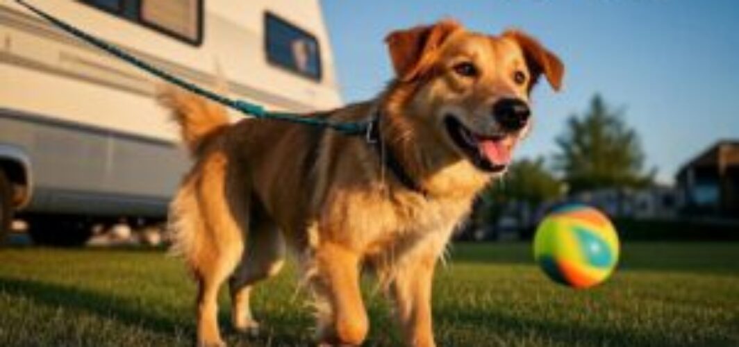 A dog happily playing in a pet-friendly RV park