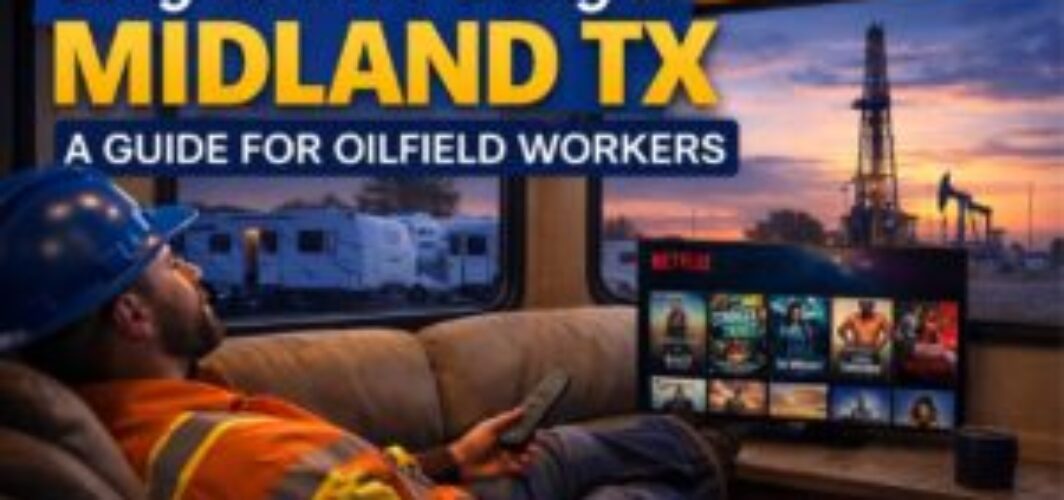 long-term-rv-spots-in-midland-tx Oilfield worker relaxing inside a modern RV at a long-term RV park in Midland TX.