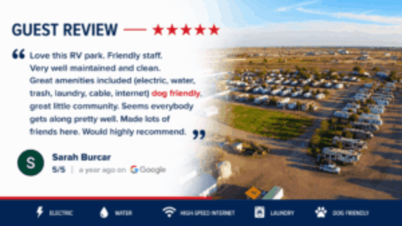 "Great amenities included (electric, water, trash, laundry, cable, internet) dog friendly, great little community. Would highly recommend" Sarah Burcar on Google Reviews