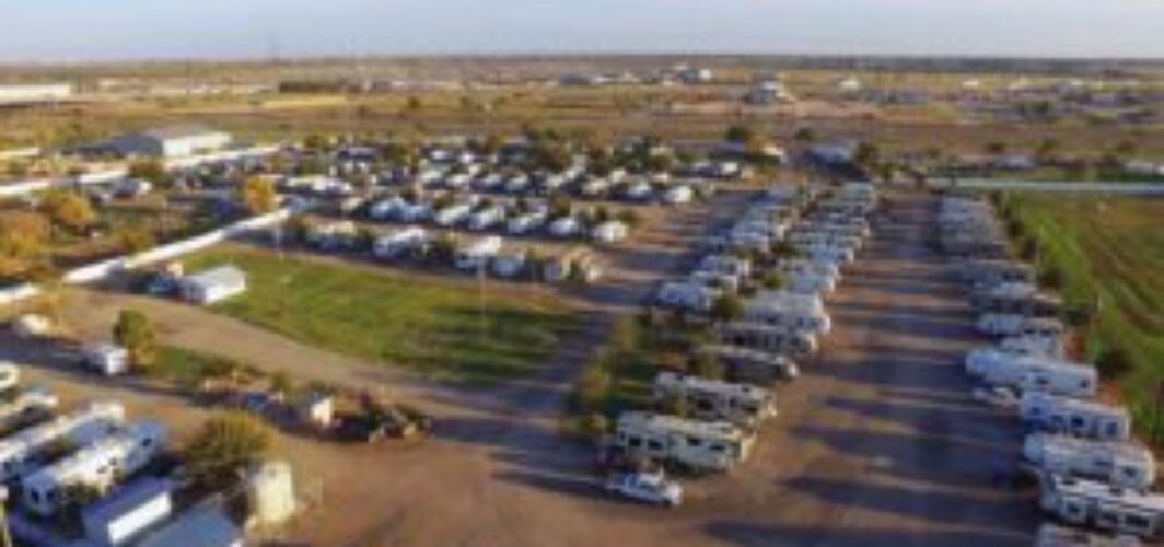 Aerial shot of Stanley RV Park, one of the best RV spaces in Midland, TX